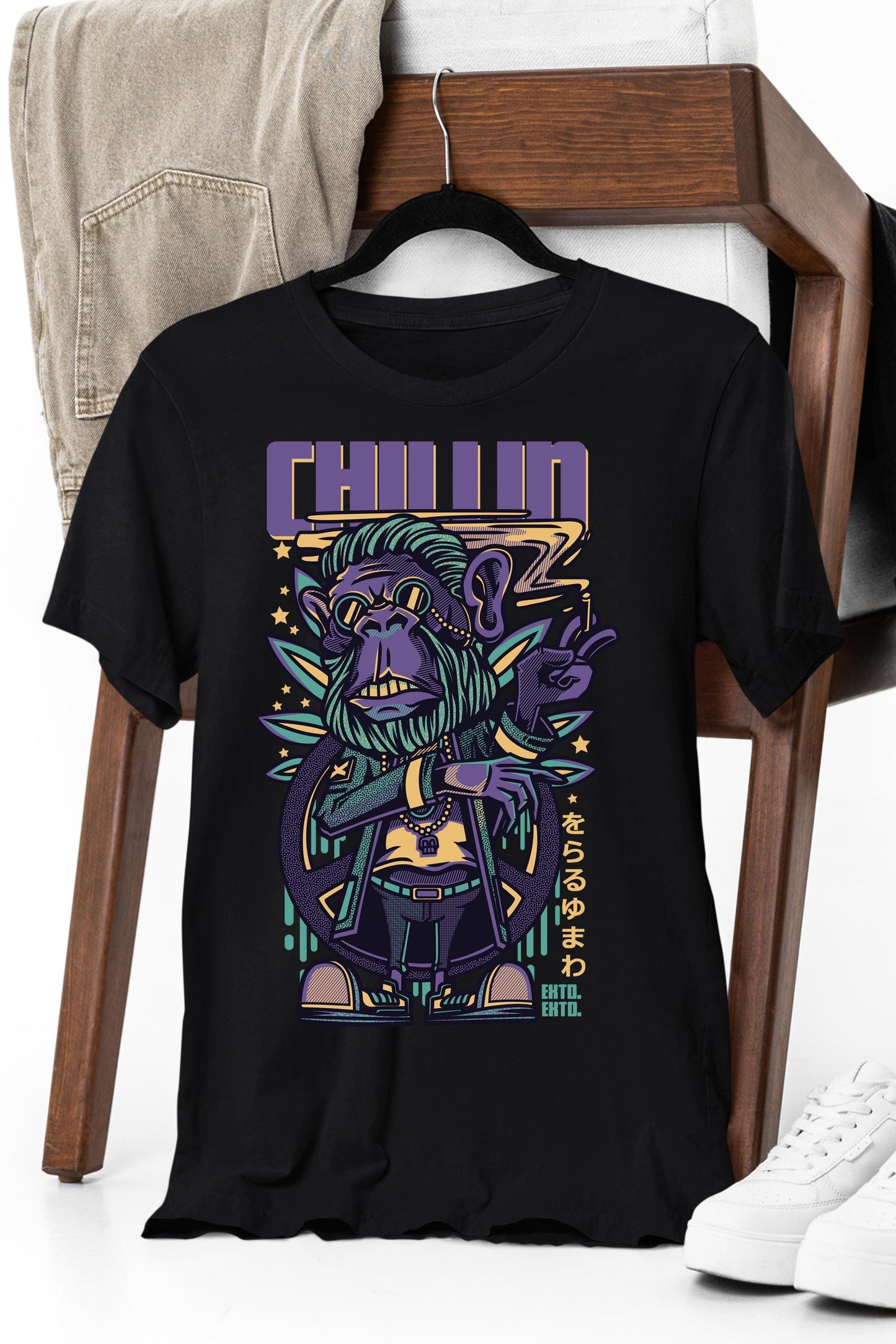 a black t - shirt with a picture of a gorilla on it