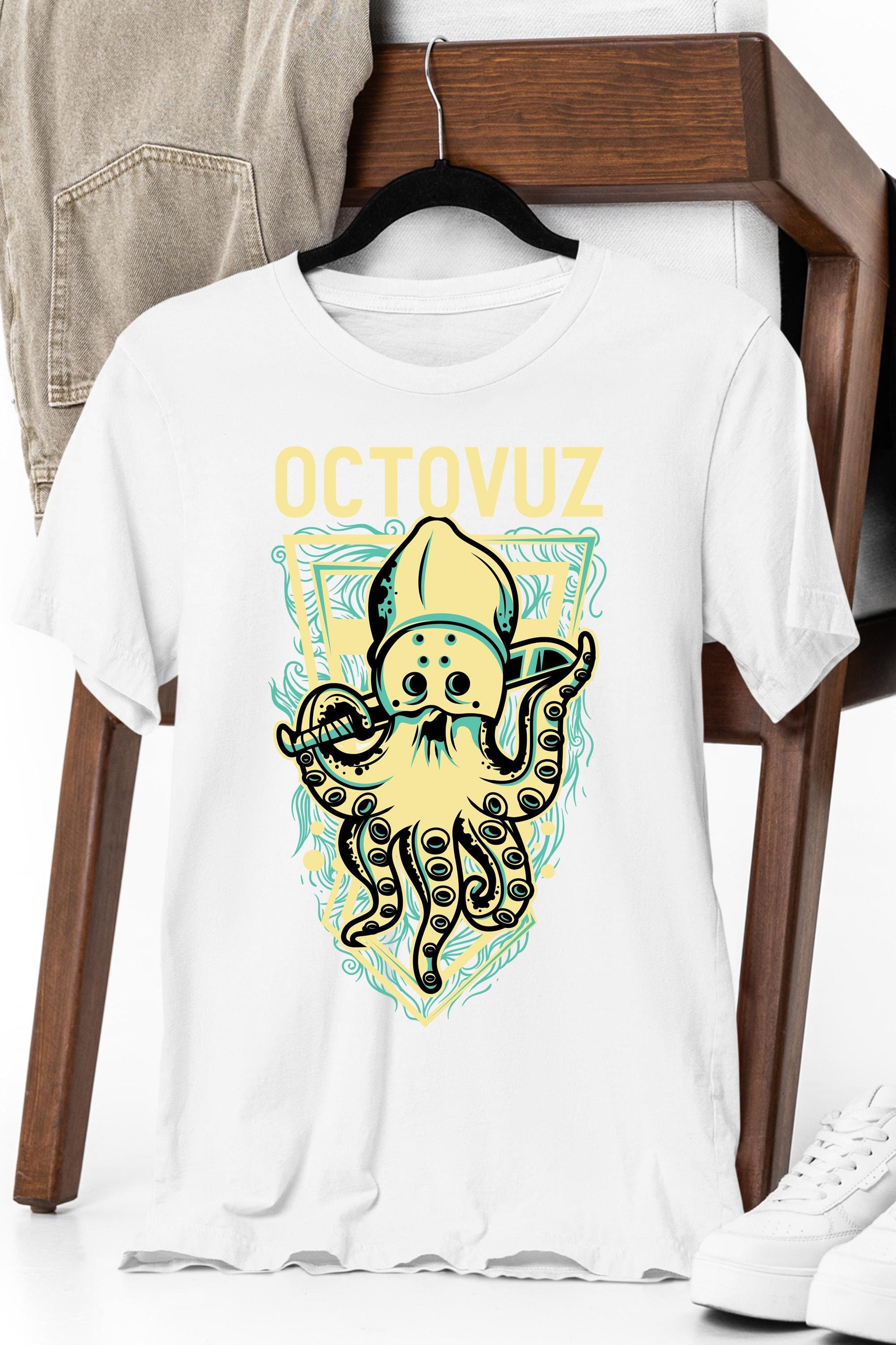 a white t - shirt with an octopus on it