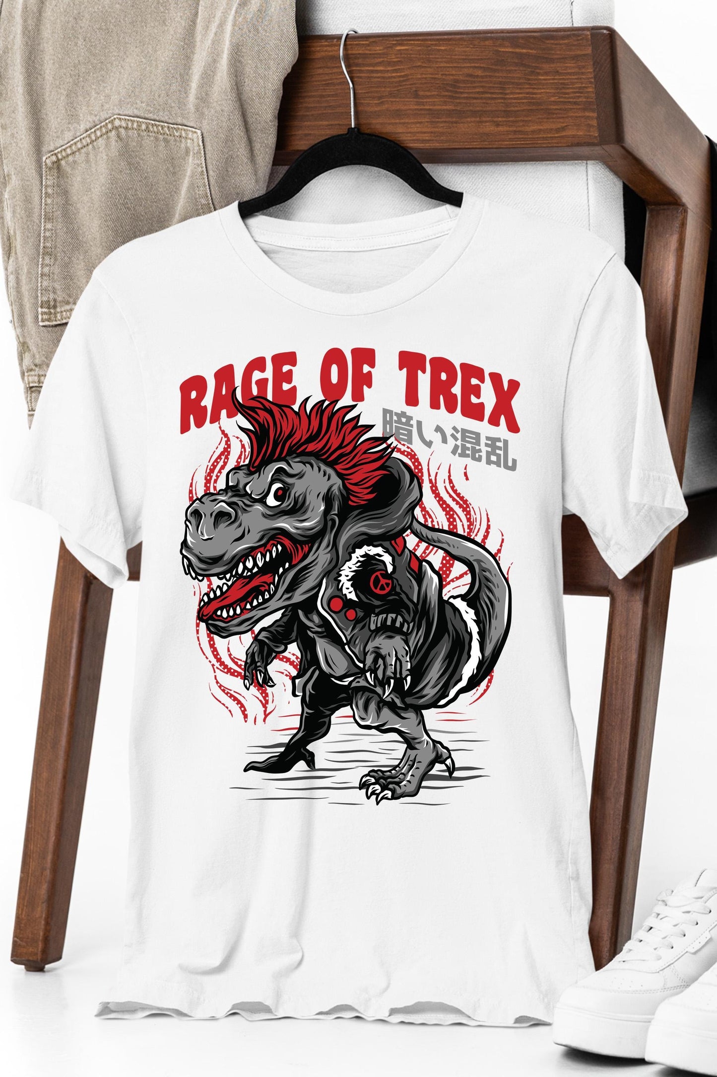 a white t - shirt with a dragon on it