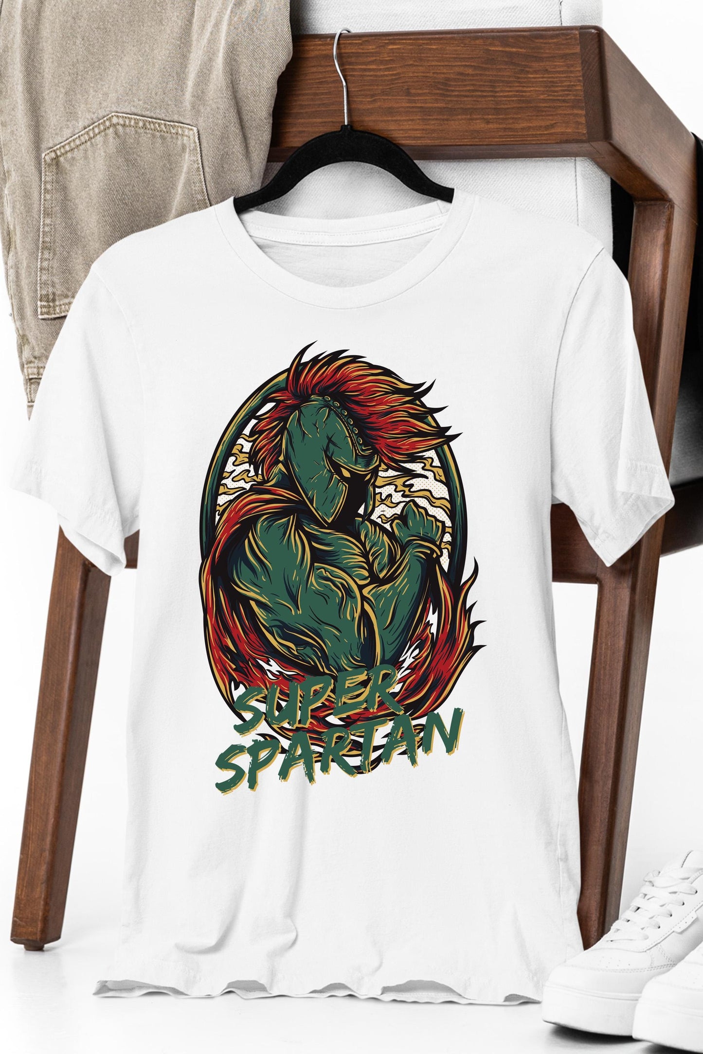 a white t - shirt with a picture of a dragon on it