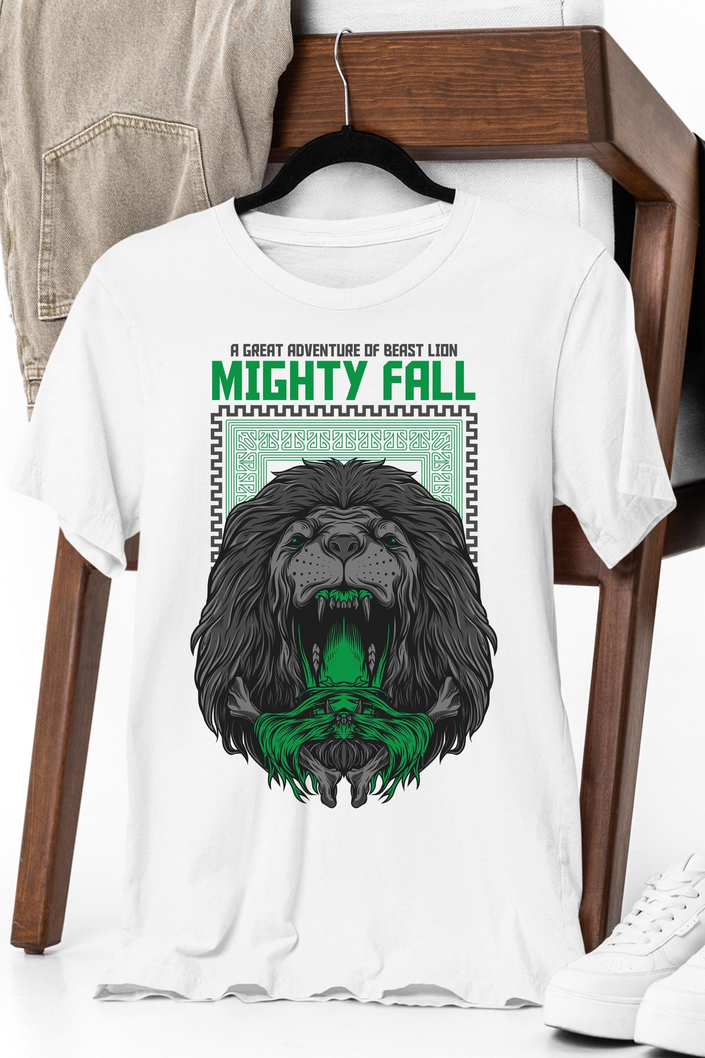 a t - shirt with a picture of a lion on it